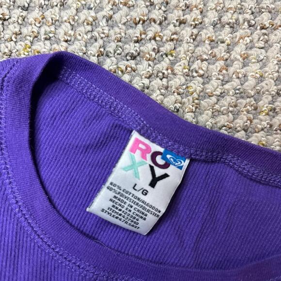Cute vintage y2k Roxy Purple tight Henley long sleeve top - Picture 6 of 7
